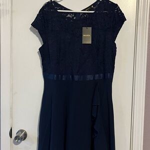 Miusol Blue A-line Flutter Sleeve Midi Dress